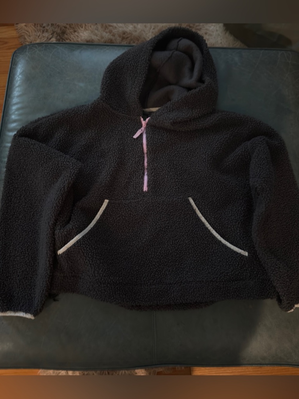 Grey Cropped Fleece Half Zip Hoodie